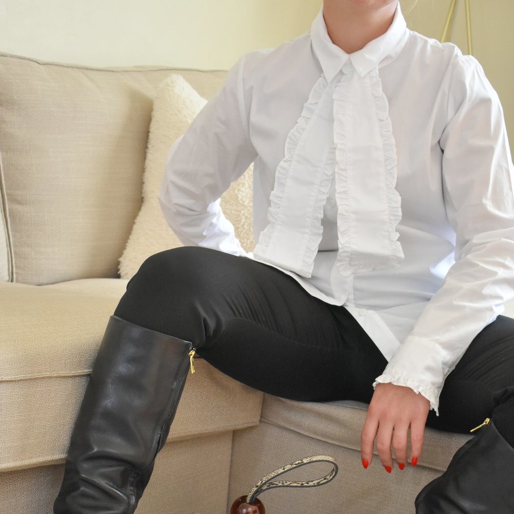 WORTH White Button Down Ruffle Tie